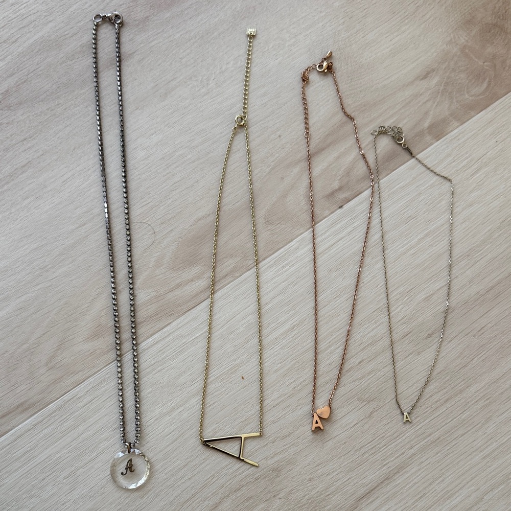 Mixed Metal 'A' Initial Necklace Set - Gold, Rose Gold & Silver